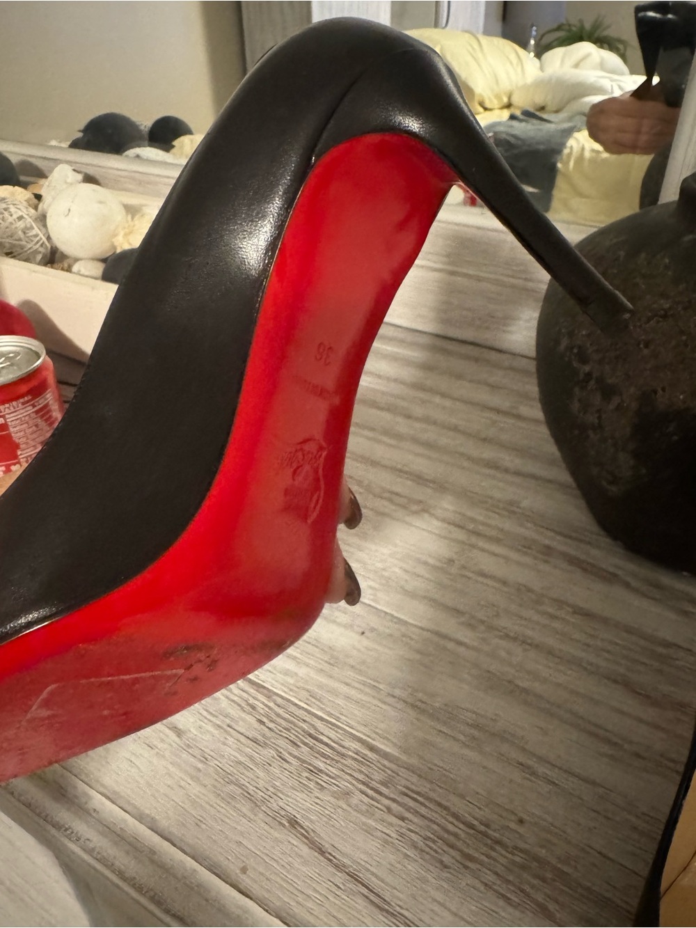 Black Leather Stiletto Heels with Red Sole